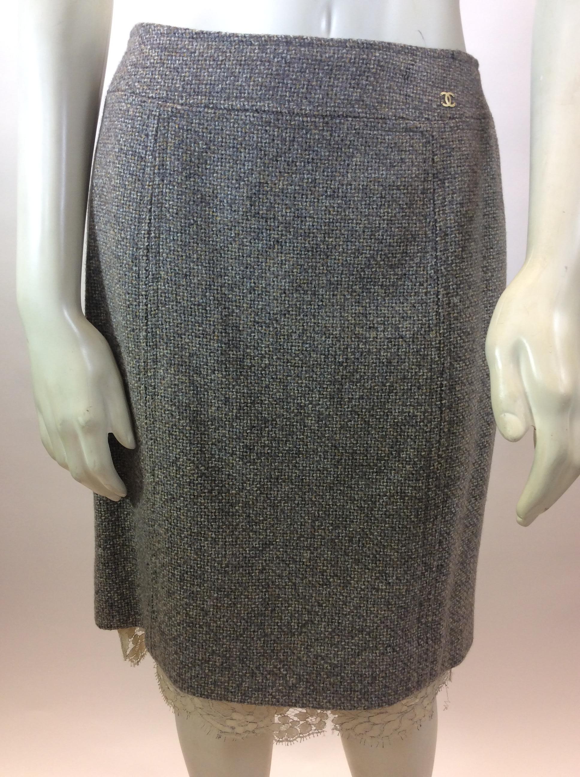 Chanel Grey Tweed Two Piece Skirt Suit 2