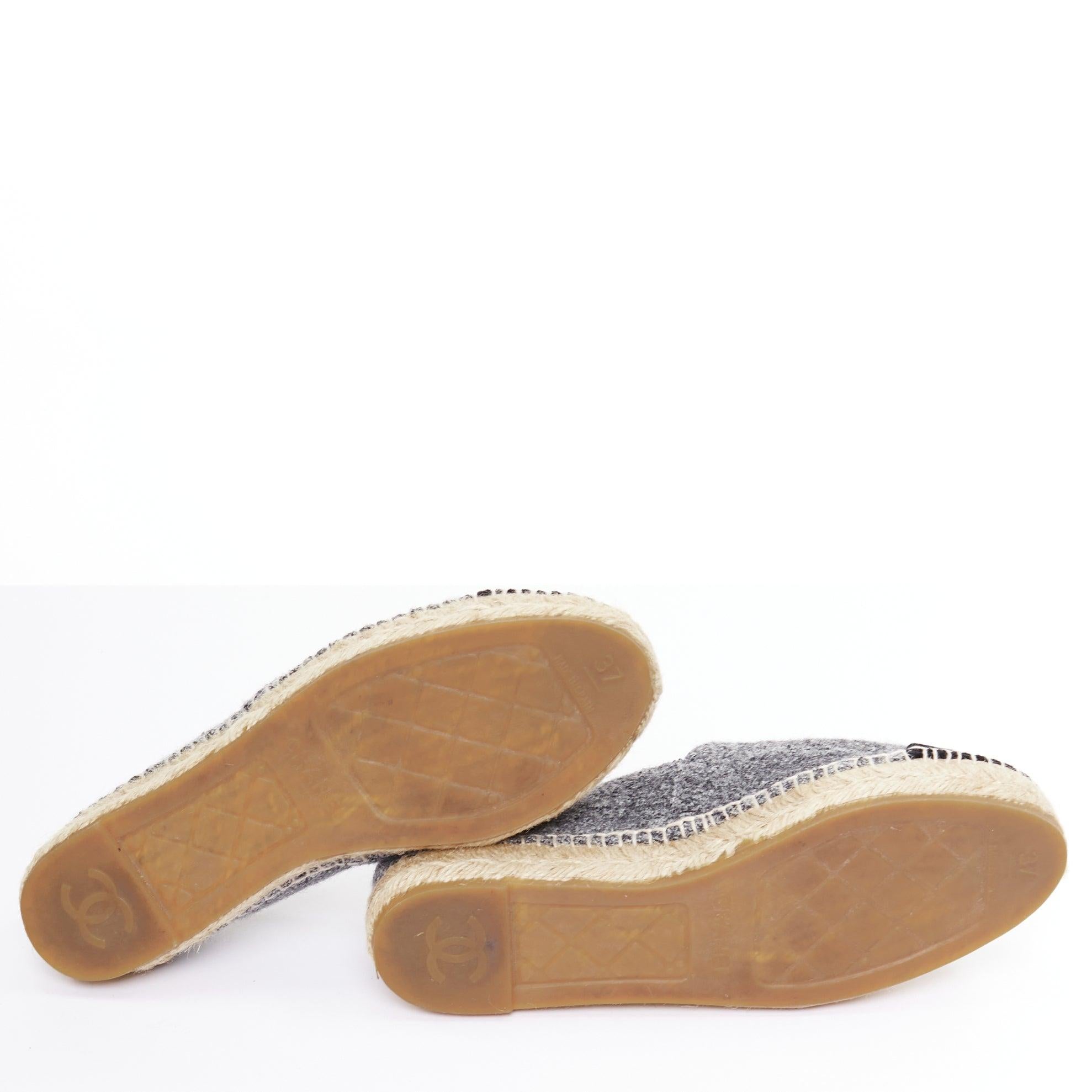 CHANEL grey tweed velvet CC logo toe cap espadrille shoes EU38 For Sale 6