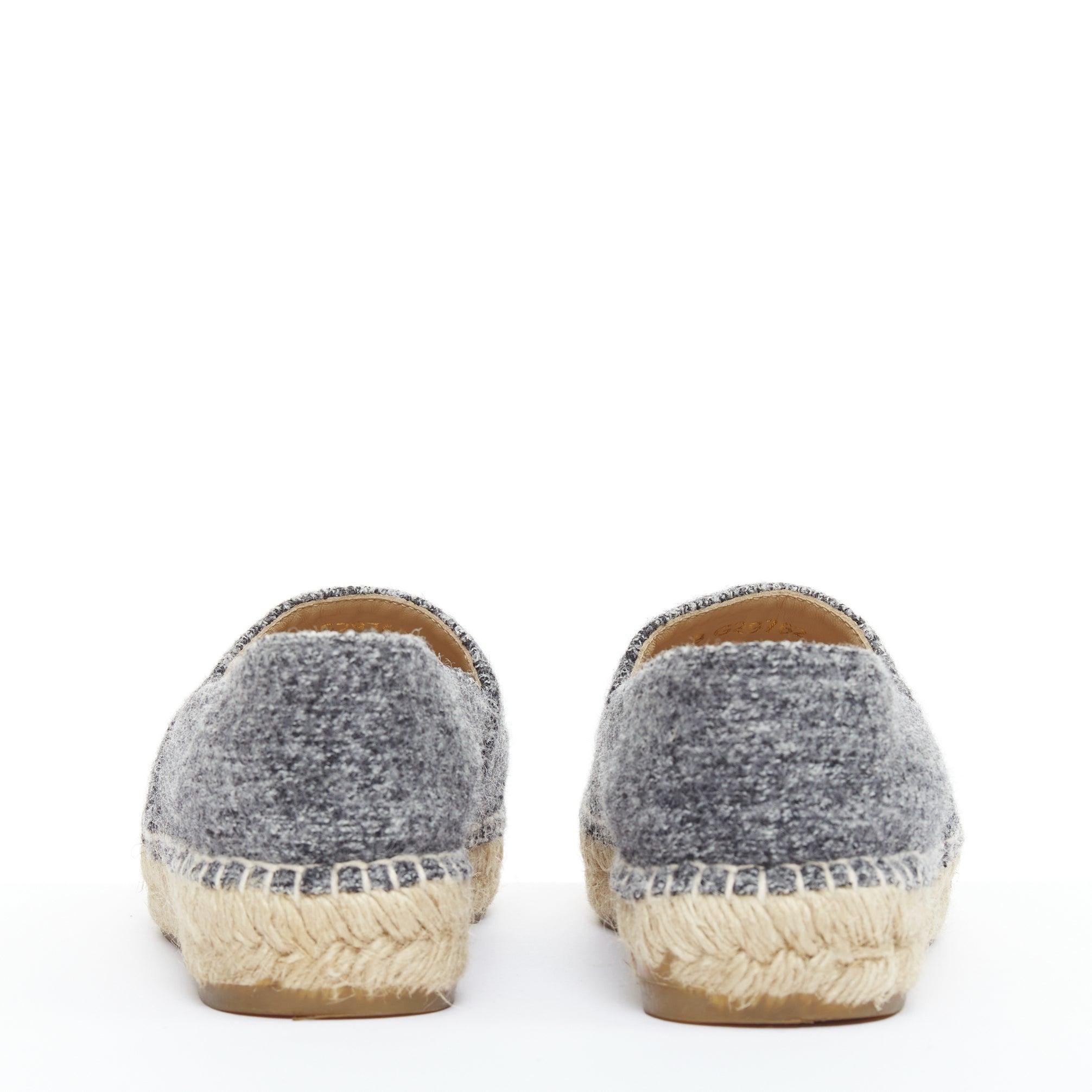 Women's CHANEL grey tweed velvet CC logo toe cap espadrille shoes EU38 For Sale