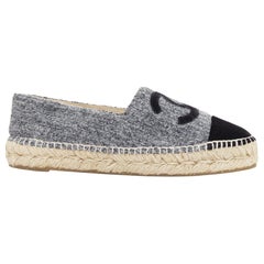 CHANEL velours gris tweed logo CC espadrille à embout EU38