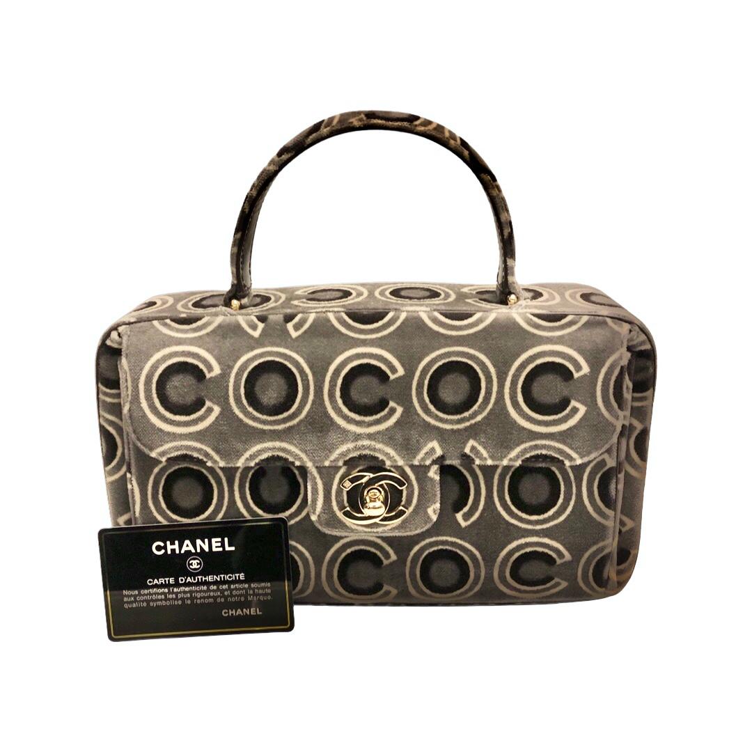 Chanel grey velvet Coco flap handle bag For Sale 2