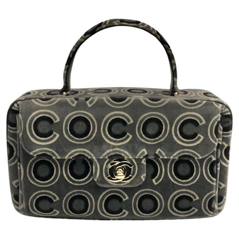 Chanel grey velvet Coco flap handle bag For Sale
