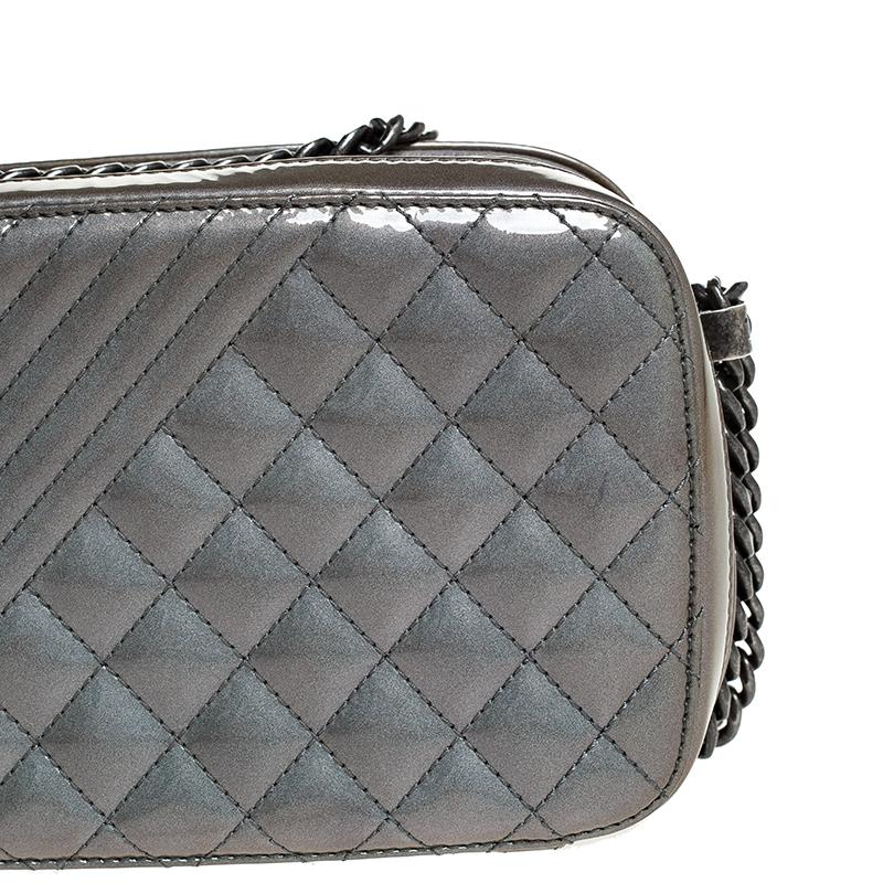Chanel Grey Vinyl and Leather Small Coco Boy Camera Case Bag 6