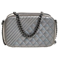 Chanel Grey Vinyl and Leather Small Coco Boy Camera Case Bag