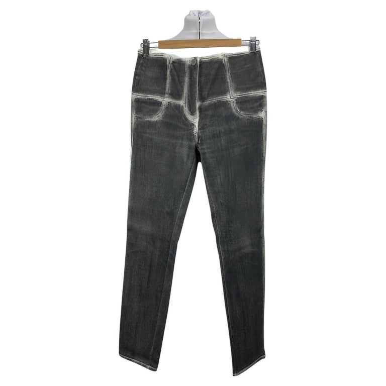 Chanel Grey Washed Out Denim Jeans Pants with Zip Size 38 FR