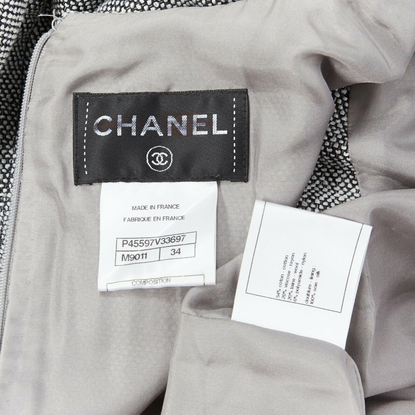 CHANEL grey white black quilted tweed cap sleeves belted bell dress FR34 XS 6
