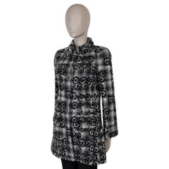 CHANEL grey wool 05A CAMELLIA TWEED Coat Jacket M
