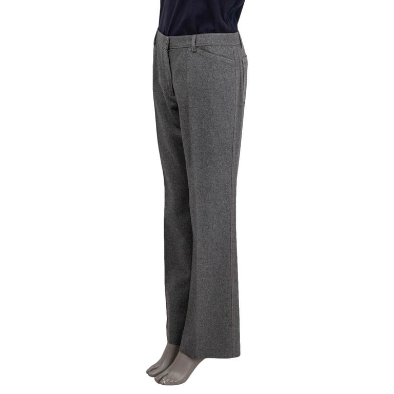 CHANEL grey wool 2005 05A WIDE LEG Pants 42 L For Sale at 1stDibs
