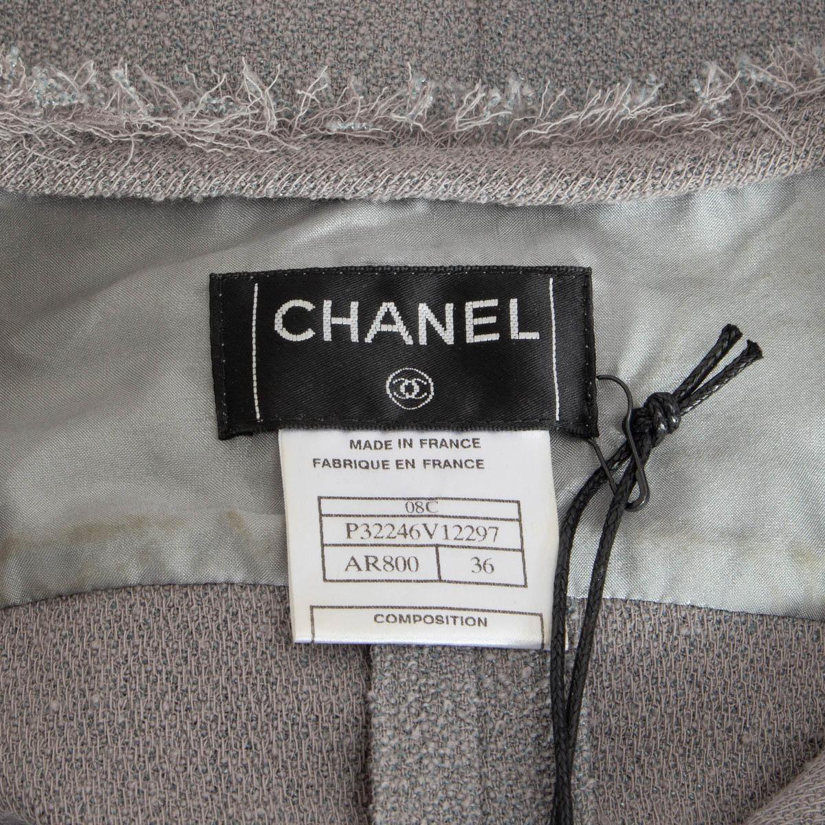 CHANEL grey wool 2008 COCO LINE SHORT SLEEVE TWEED Jacket 36 XS 08C 2