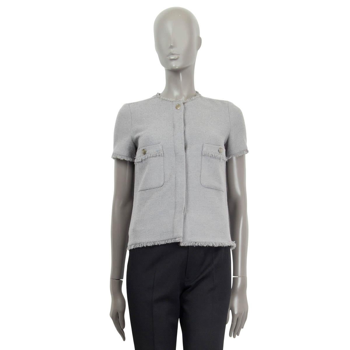 CHANEL grey wool 2008 COCO LINE SHORT SLEEVE TWEED Jacket 36 XS 08C
