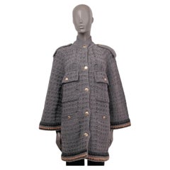 CHANEL grey wool 2013 13A EDINBURGH OVERSIZED KNIT Coat Jacket 36 XS