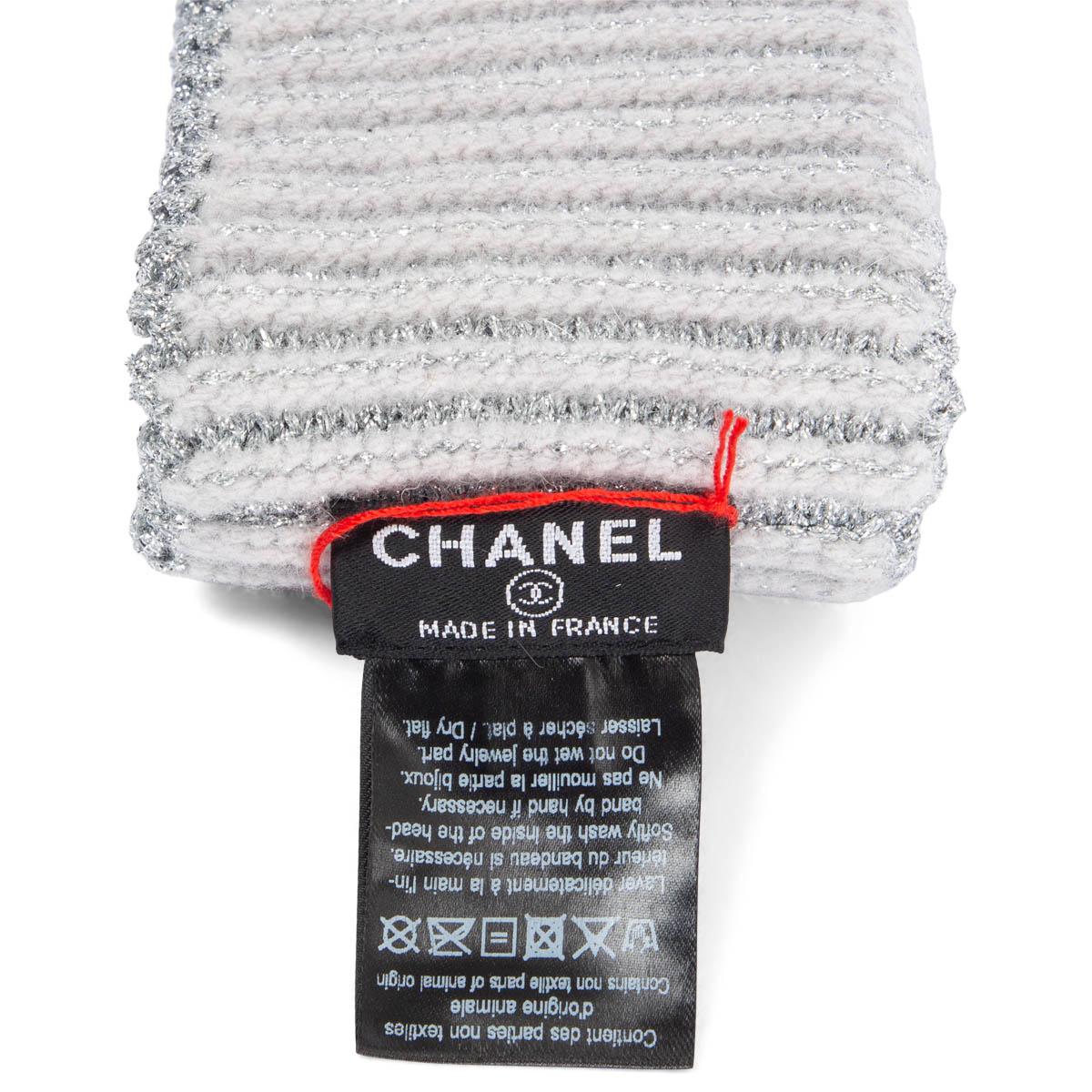 CHANEL Grauer Wolle 2017 17K PEARL & CRSTAL CHAINMAIL Kopfband Hut One Size im Angebot 1