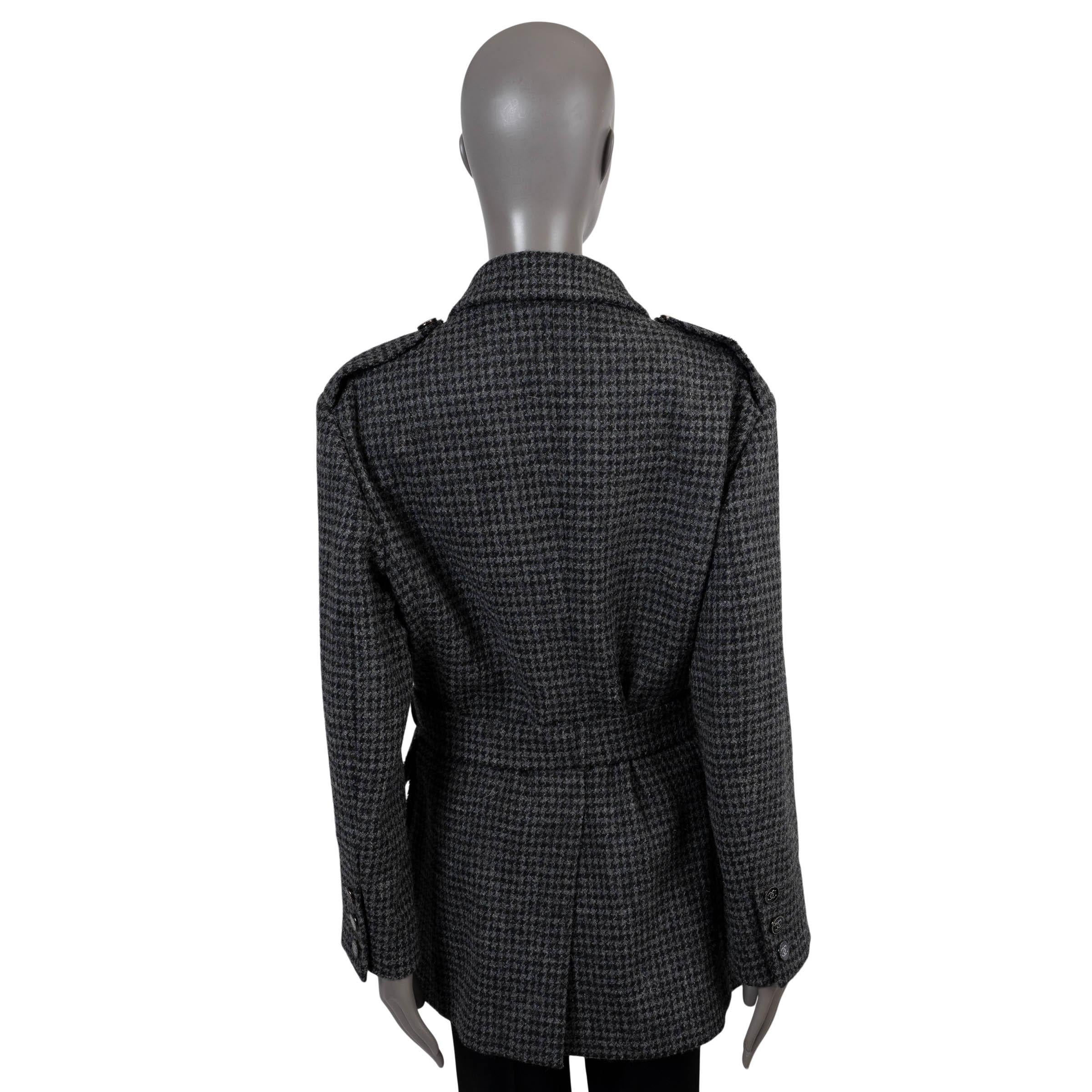 Black CHANEL grey wool 2022 22K HOUNDSTOOTH TWEED OVERSIZED Jacket 42 L