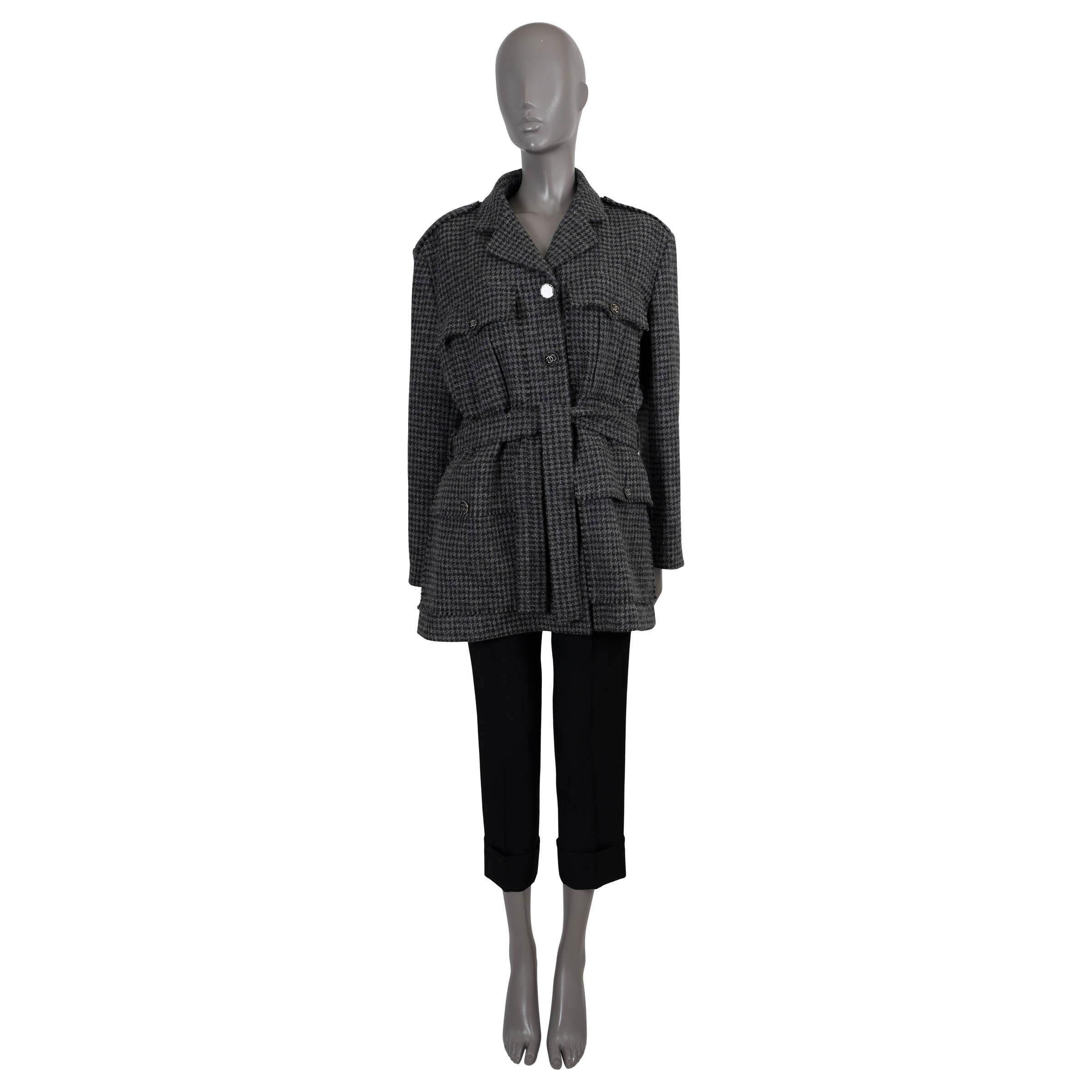 Women's CHANEL grey wool 2022 22K HOUNDSTOOTH TWEED OVERSIZED Jacket 42 L