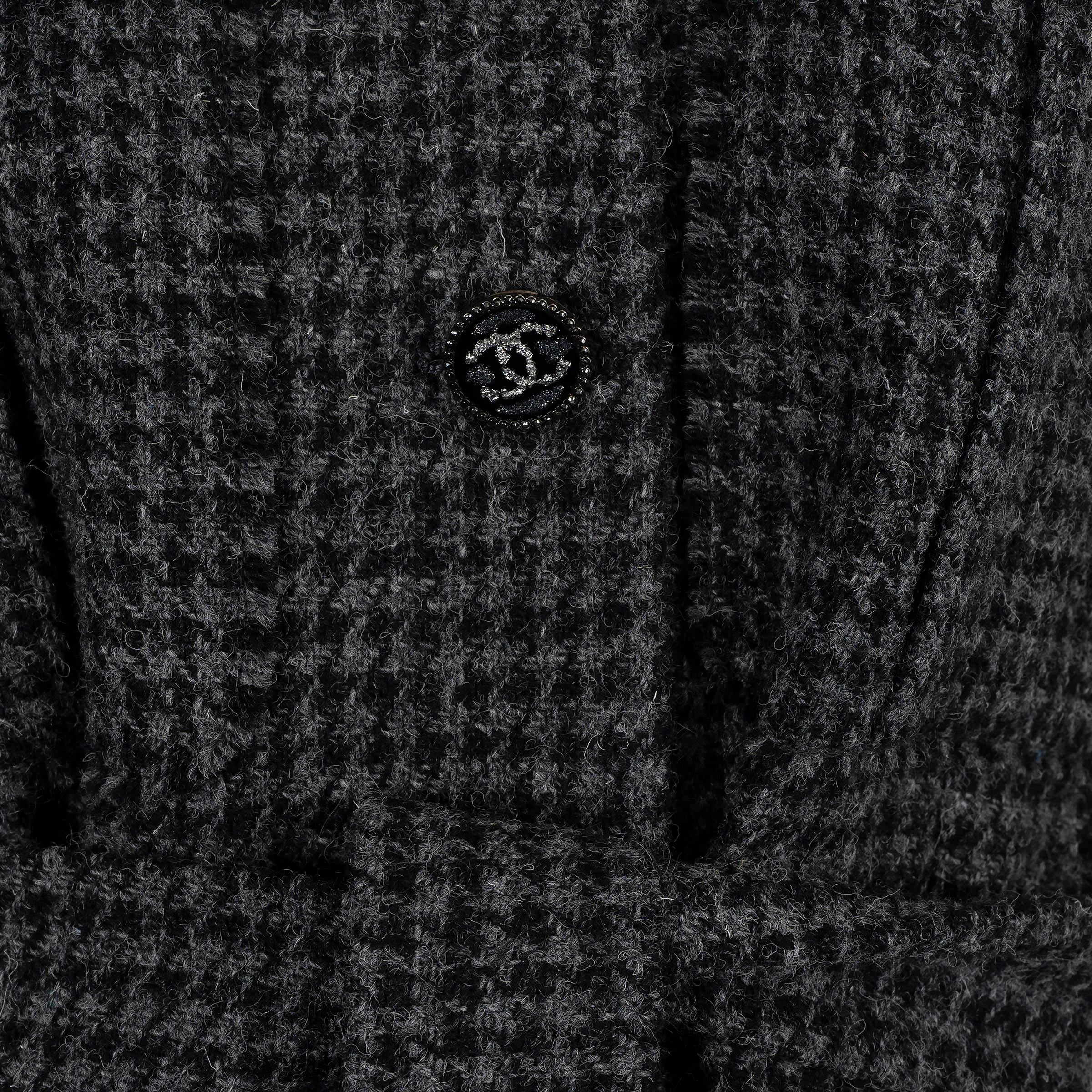 CHANEL grey wool 2022 22K HOUNDSTOOTH TWEED OVERSIZED Jacket 42 L 1