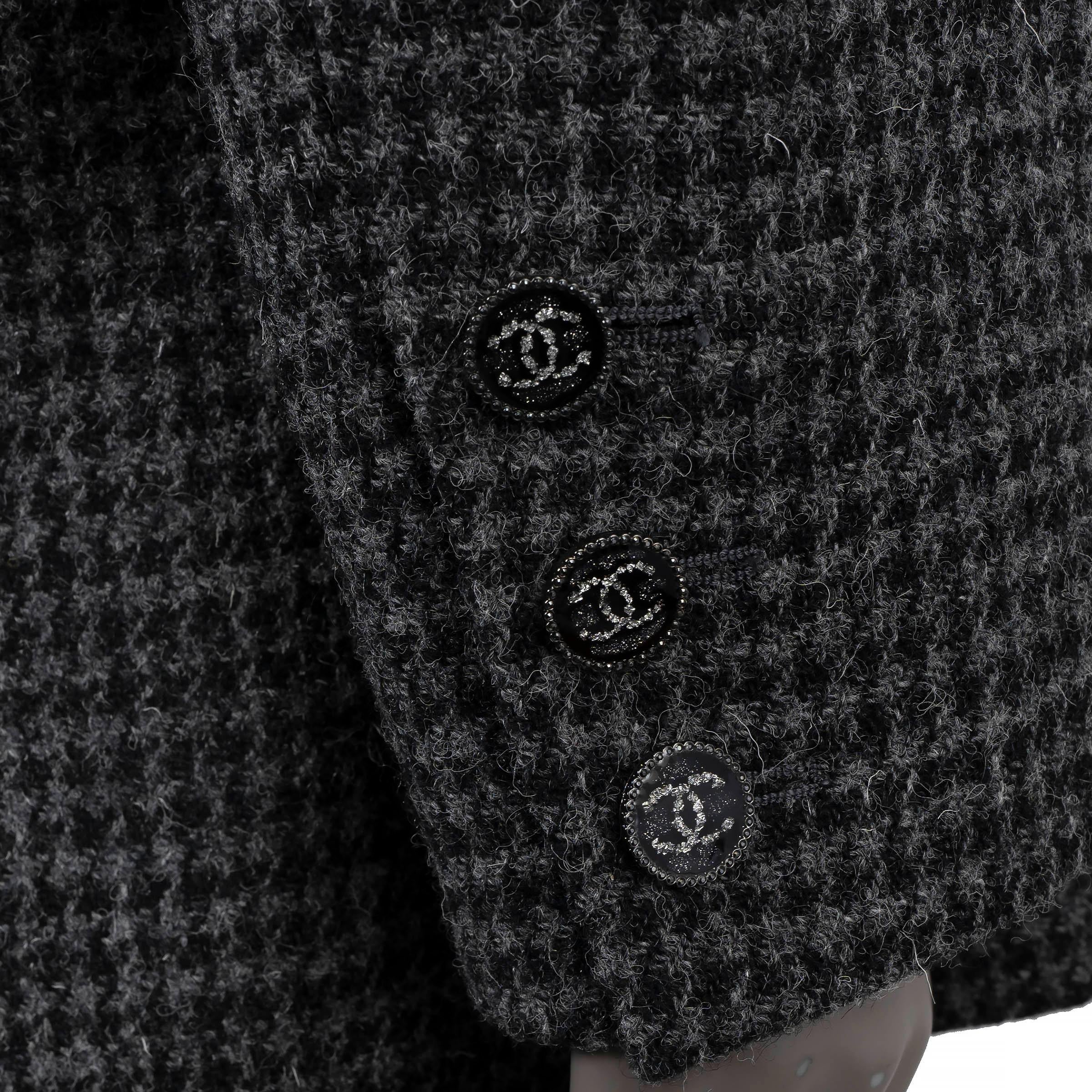 CHANEL grey wool 2022 22K HOUNDSTOOTH TWEED OVERSIZED Jacket 42 L 2