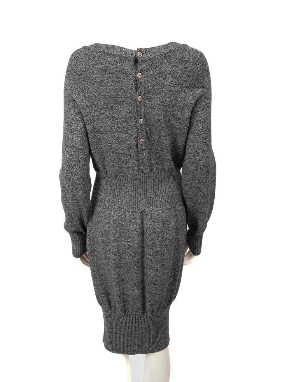 Gray Chanel Grey Wool Back Button Midi Dress Size L