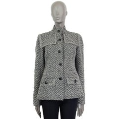 CHANEL grey wool blend Herringbone Knit Jacket 42 L 08A