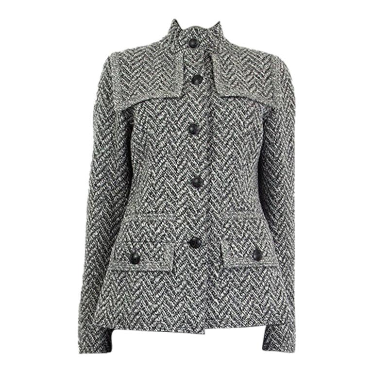 CHANEL grey wool blend Herringbone Knit Jacket 42 L 08A