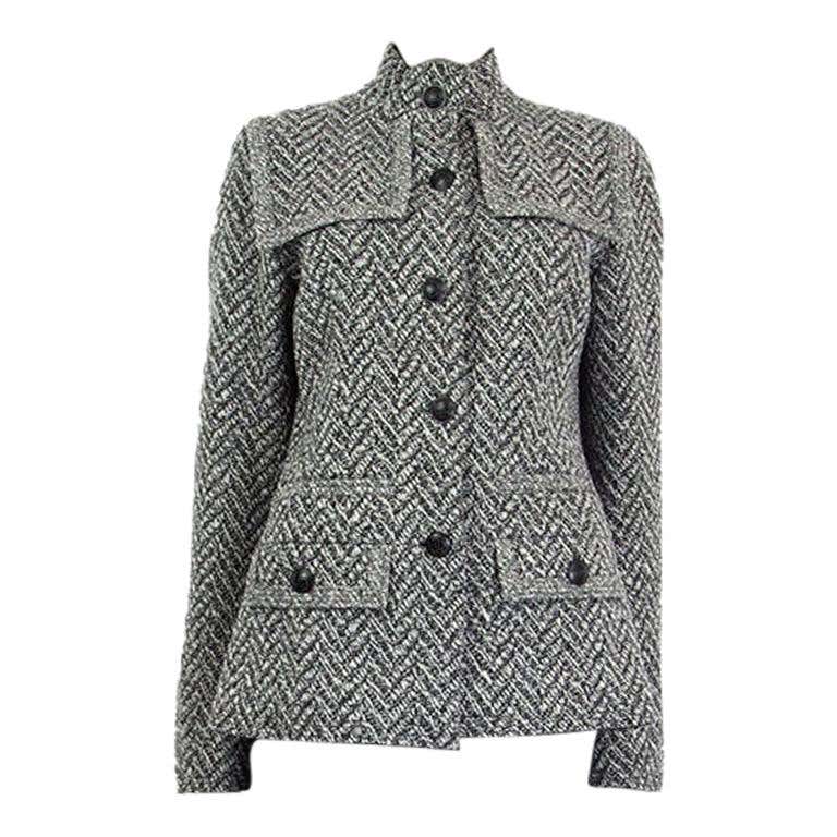 CHANEL grey wool blend Herringbone Knit Jacket 42 L 08A at 1stDibs
