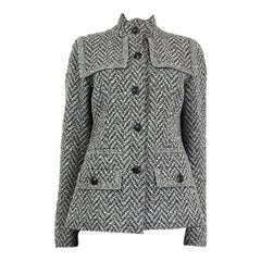 CHANEL graue Wollmischung Fischgräten-Strickjacke 42 L 08A