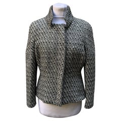 Used Chanel Grey Wool Blend Zip Front Jacket Size 38 FR