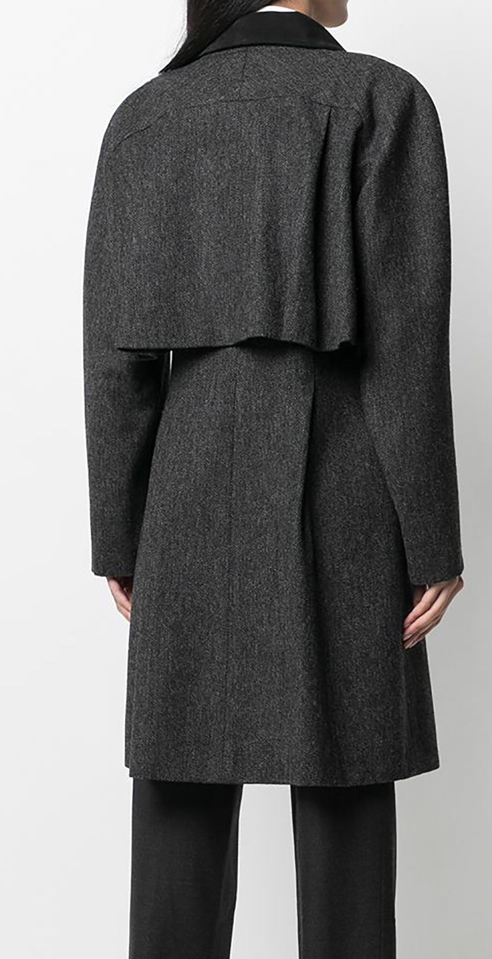 Black Chanel Grey Wool Cape Coat For Sale