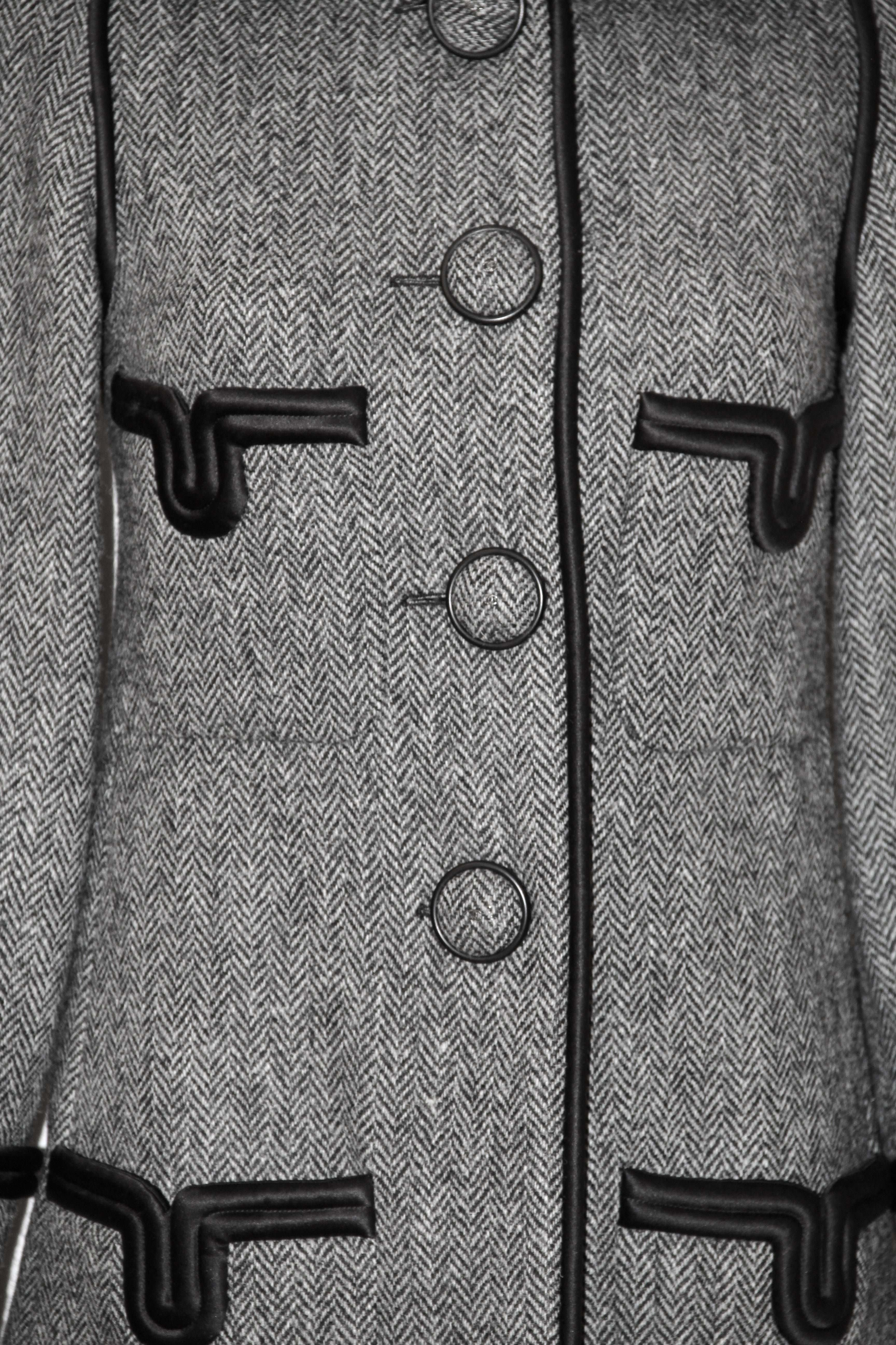 Gray Chanel Grey Wool Chevron Pattern Coat