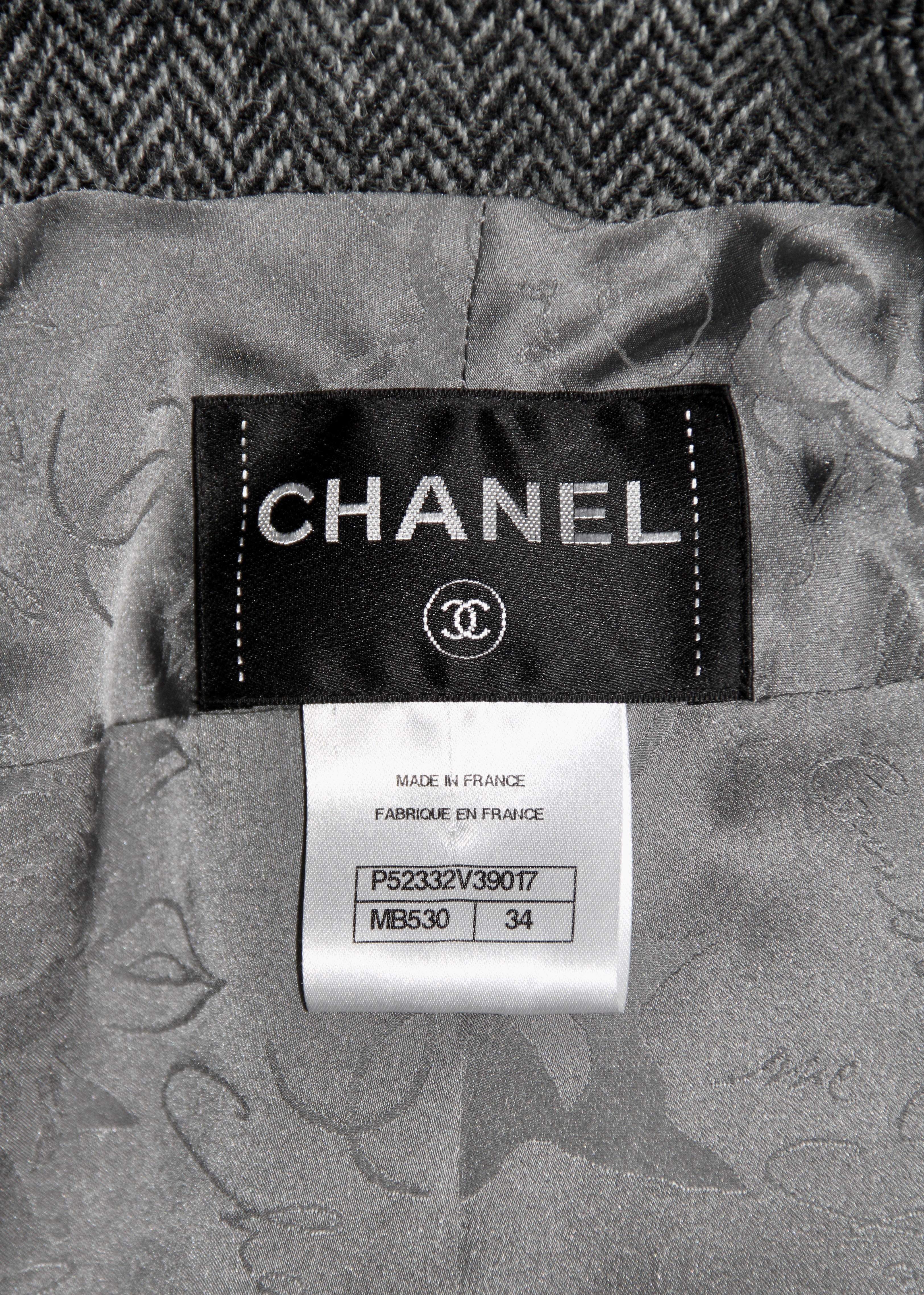 Chanel Grey Wool Chevron Pattern Coat 2