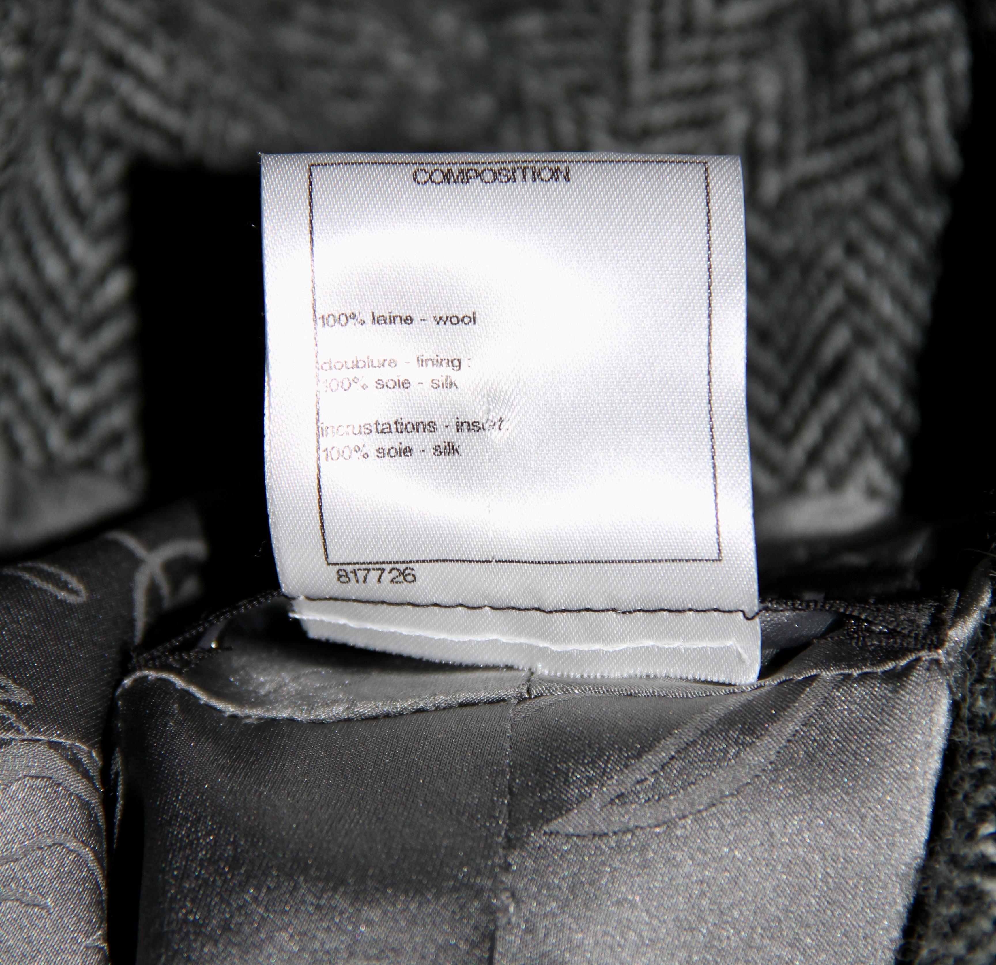 Chanel Grey Wool Chevron Pattern Coat 3