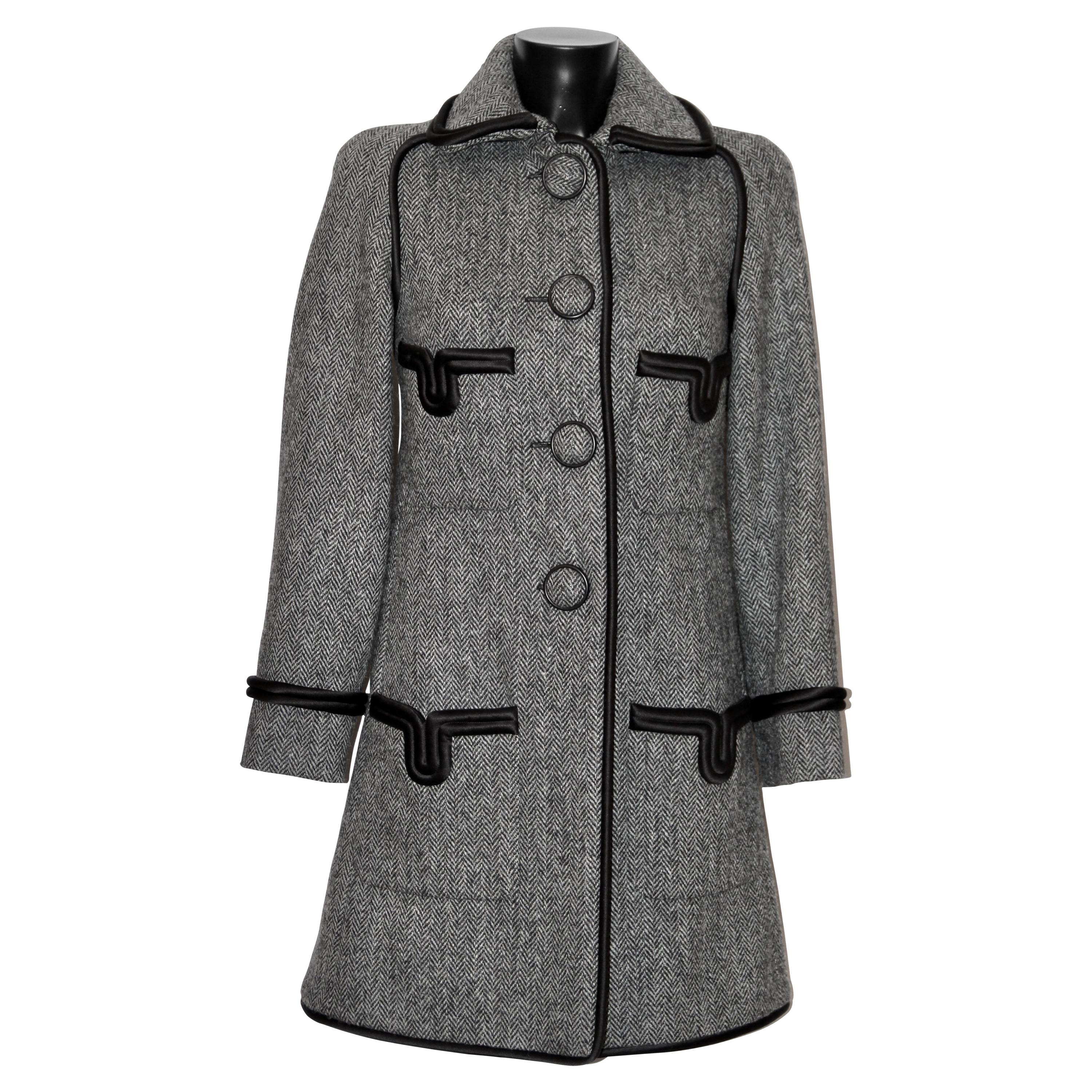 Chanel Grey Wool Chevron Pattern Coat
