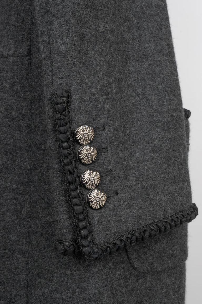 Manteau Chanel en laine grise, 2015 en vente 3