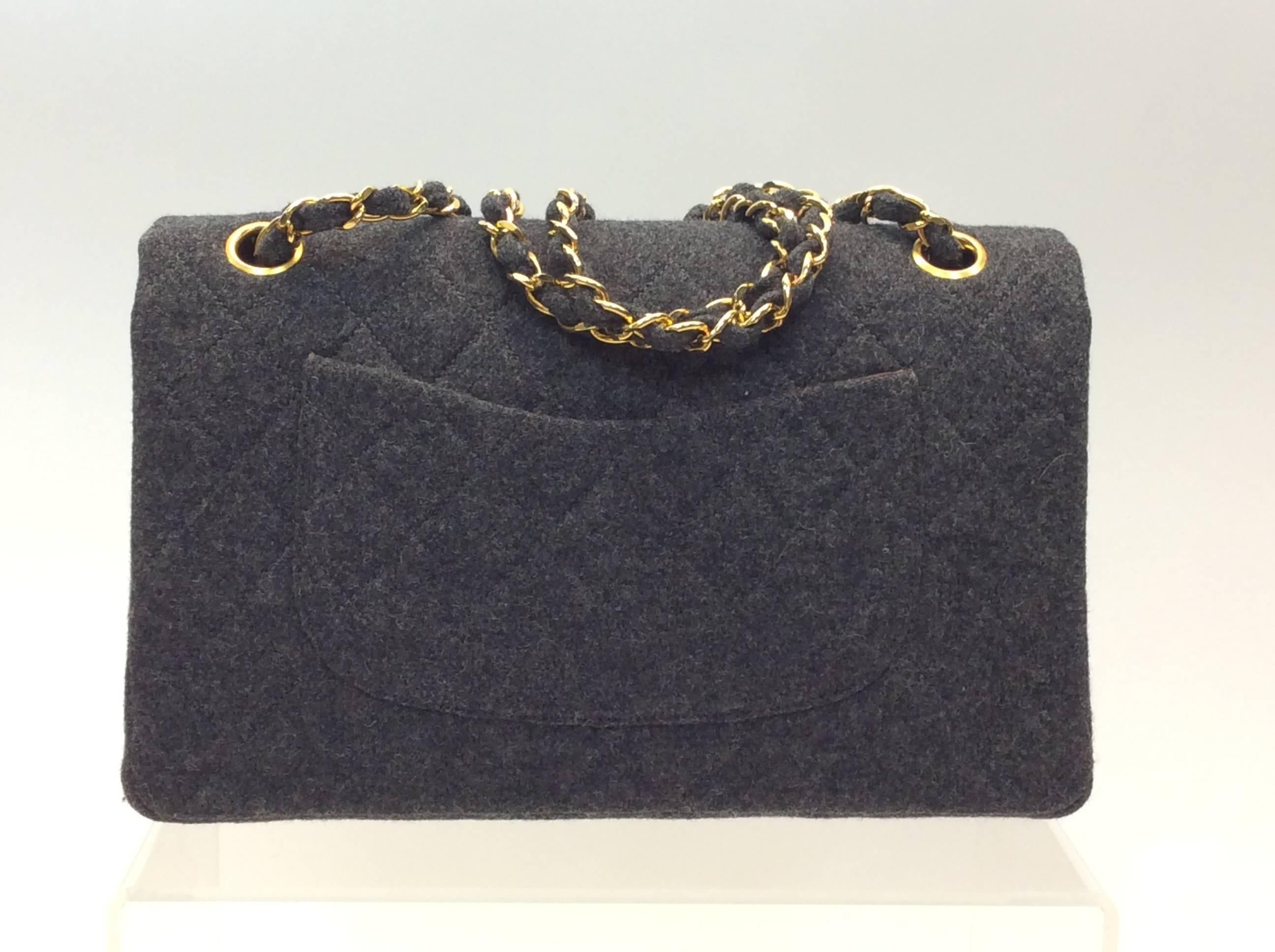 Black Chanel Grey Wool Shoulder Bag For Sale