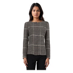 Chanel Grey Wool Tartan Pattern Jacket Size M Chanel Grey Wool Tartan Pattern Jacket Size M
