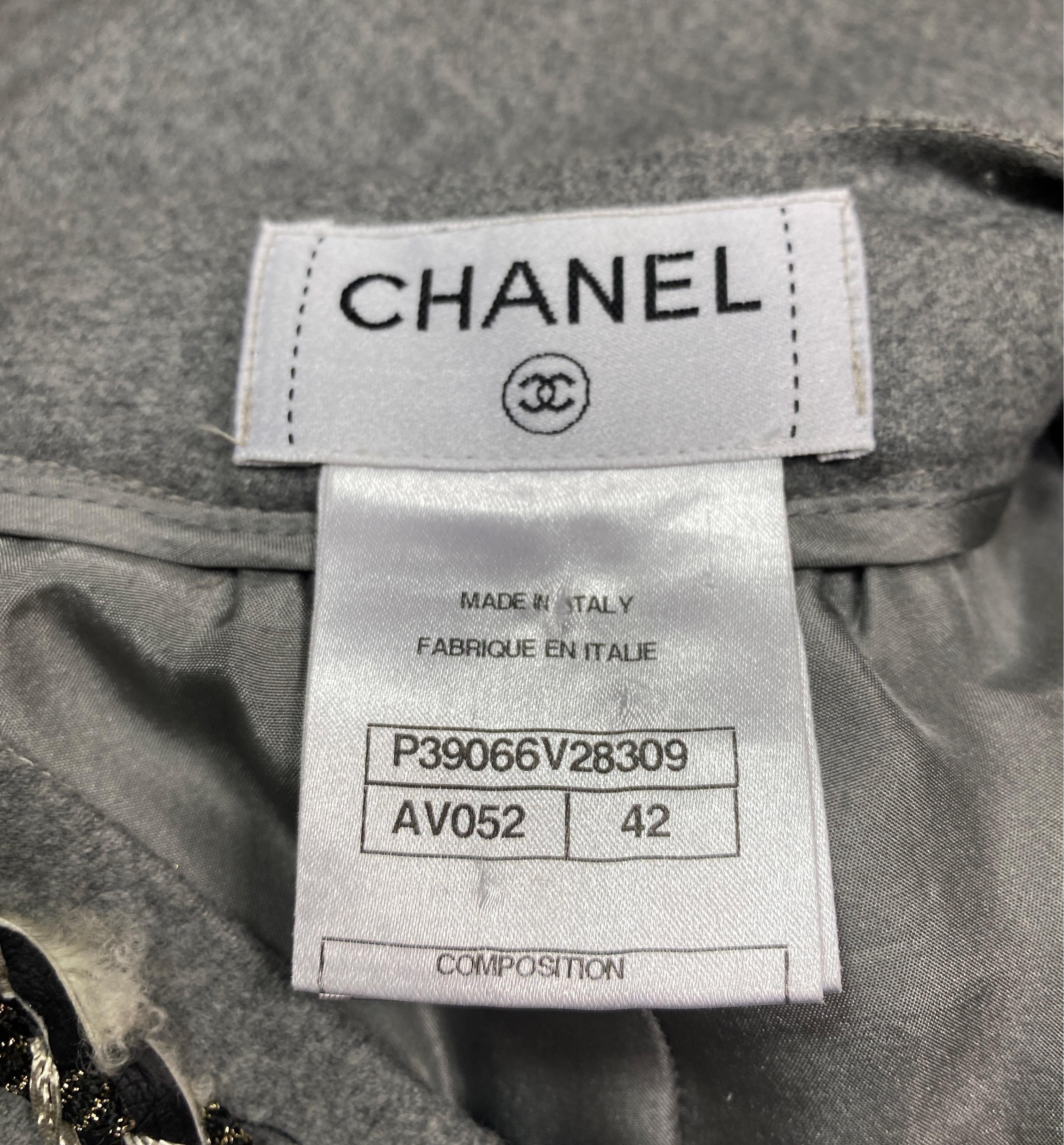 Chanel Grey Wool Wide Leg Pants-Size 42 For Sale 8