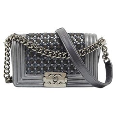 Chanel Grey Woven Patent, Suede and Leather Small Boy Bag