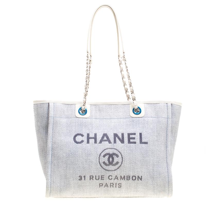 Chanel Grey Woven Straw Raffia Medium Deauville Tote