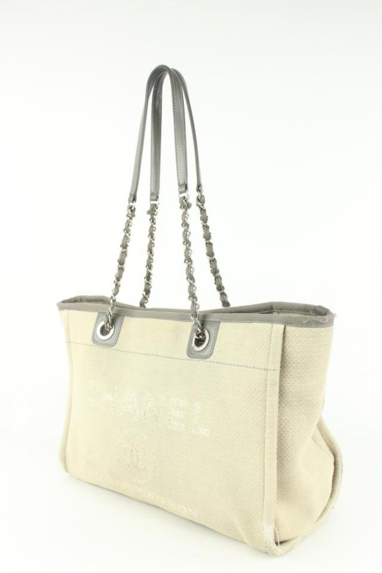 Chanel Grey x Greige x Beige Deauville Chain Tote Bag 108c56 For Sale 5