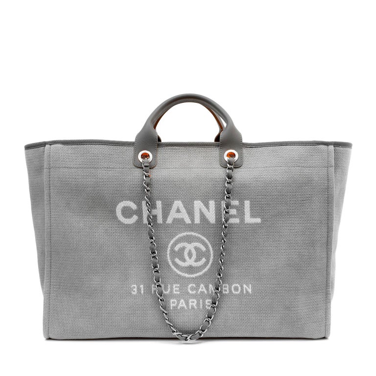Embroidered Pu Leather CHANEL DEAUVILLE FABRIC TOTE DARK FABRIC HANDBAGS  FOR WOMEN