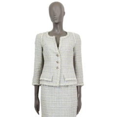 CHANEL grey & yellow cotton blend Tweed Blazer Jacket 36 XS 09P