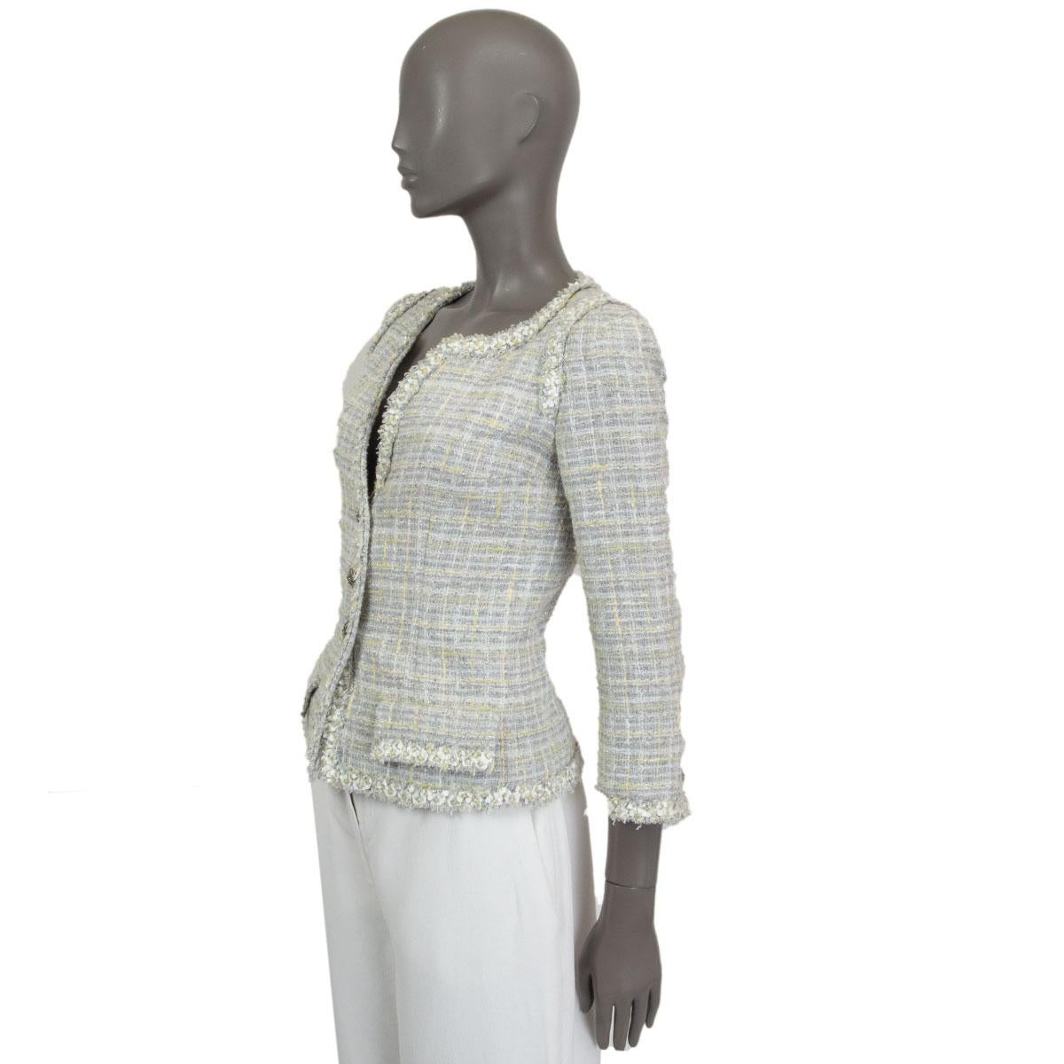 Gray CHANEL grey & yellow cotton blend Tweed Blazer Jacket 36 XS 09P