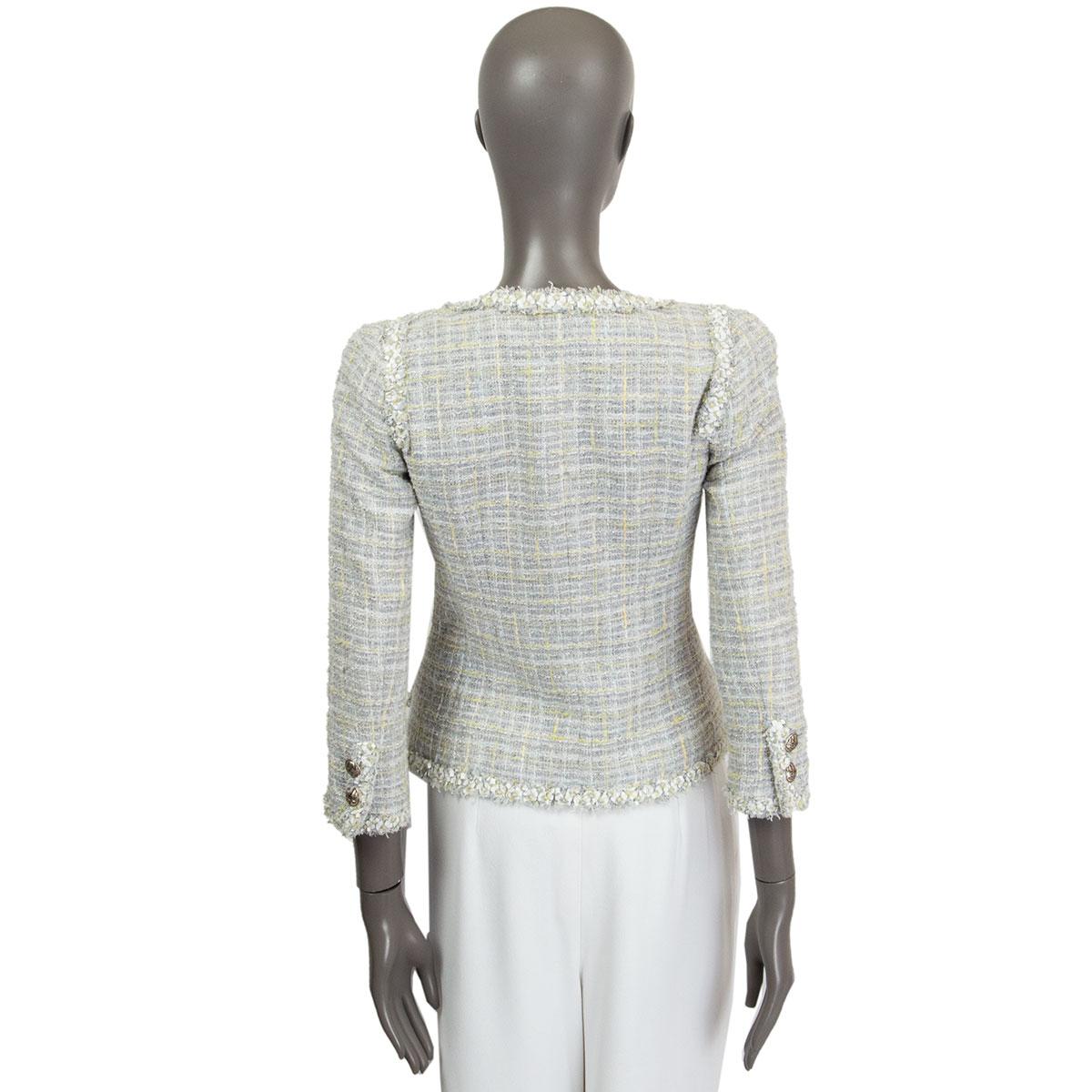 Women's CHANEL grey & yellow cotton blend Tweed Blazer Jacket 36 XS 09P