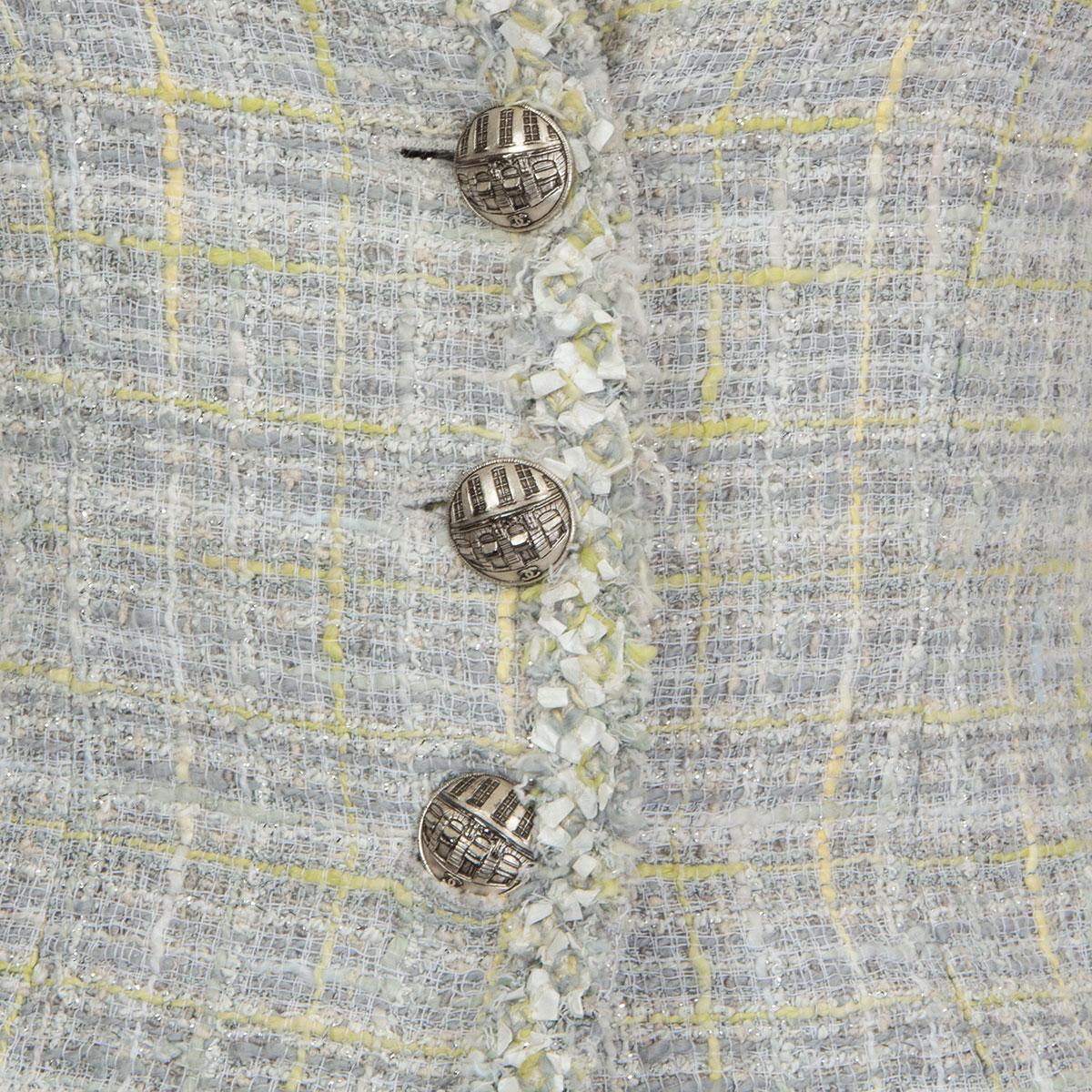 CHANEL grey & yellow cotton blend Tweed Blazer Jacket 36 XS 09P 1