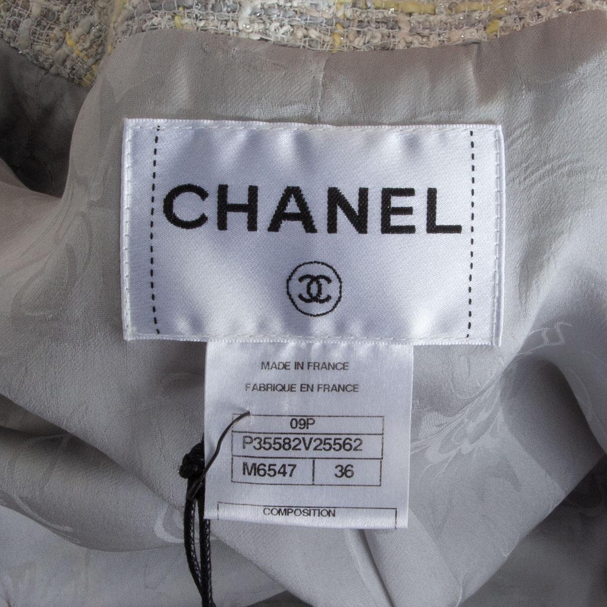 CHANEL grey & yellow cotton blend Tweed Blazer Jacket 36 XS 09P 2