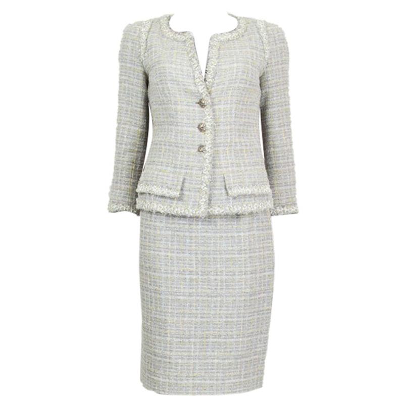 CHANEL grey & yellow cotton blend Tweed Blazer Jacket 36 XS 09P