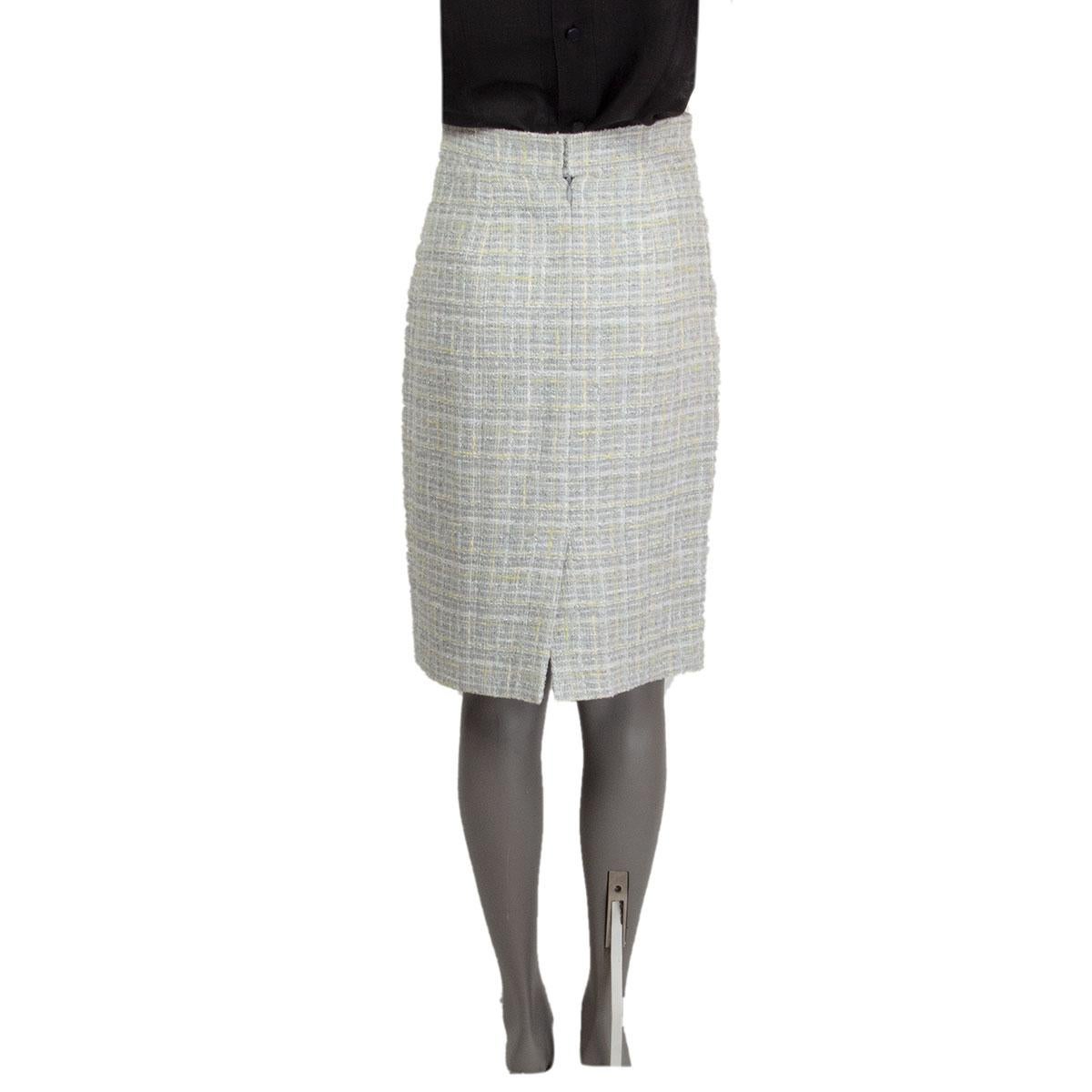 Gray CHANEL grey & yellow cotton blend Tweed Pencil Skirt 36 XS For Sale