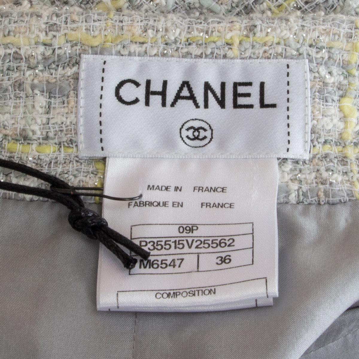CHANEL grey & yellow cotton blend Tweed Pencil Skirt 36 XS For Sale 2