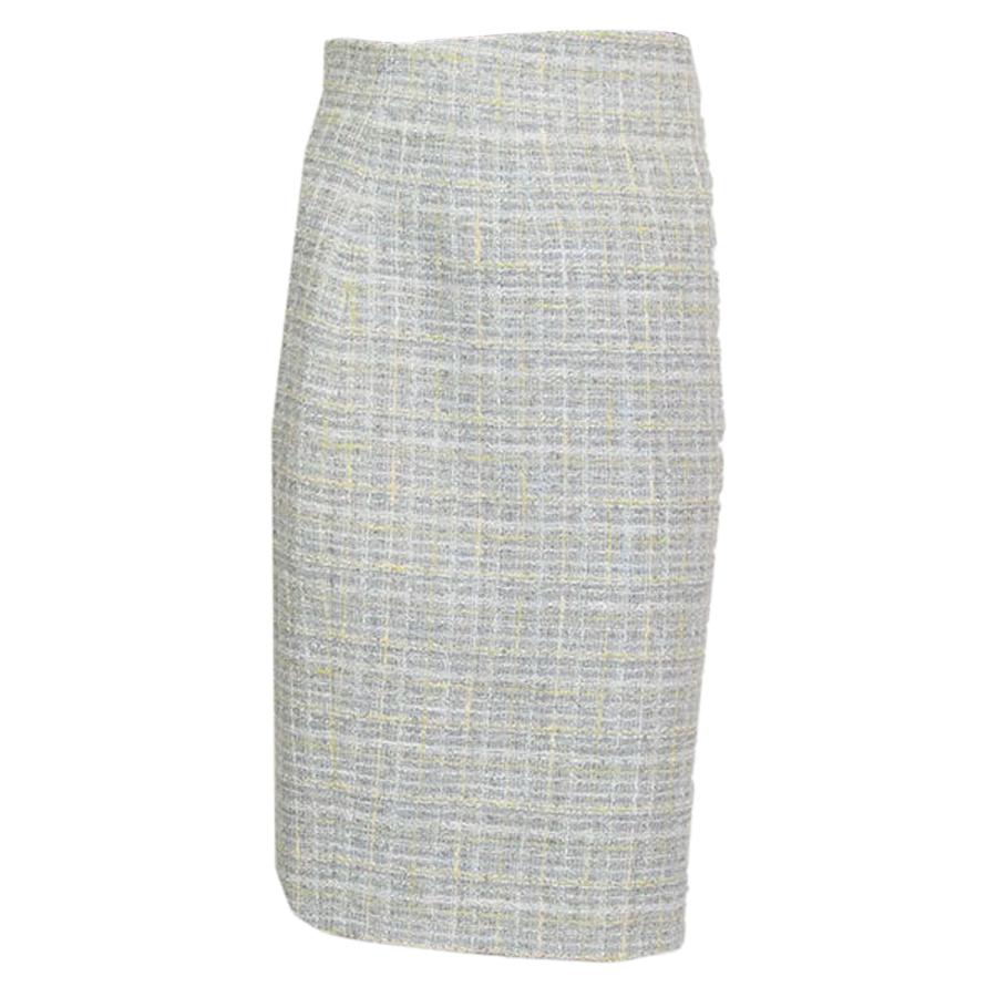CHANEL grey & yellow cotton blend Tweed Pencil Skirt 36 XS For Sale