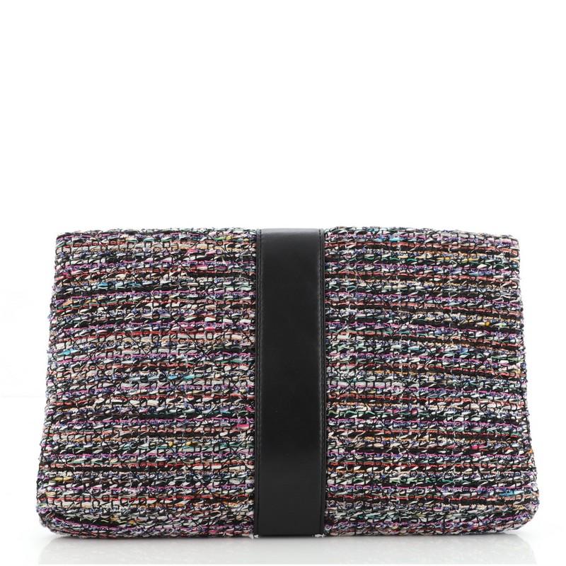 Black Chanel Grip Clutch Quilted Tweed