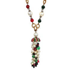 Chanel Gripoix and Pearl Domed Pendant Necklace
